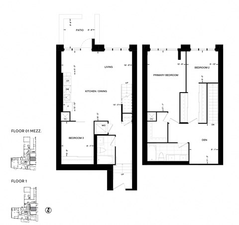 Floor plan for 3 beds, 2 baths, 1500 sqft